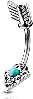 Pierced Owl 14G Stainless Steel Turquoise Tribal Arrow In and Out Belly Button Ring