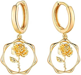 Gold Dainty Birth Flower Earrings 14K Gold Plated Floral Huggie Hoop Earrings for Women Birthstone Earrings for Women Hypoallergenic Earrings Birthday/Christmas Gifts