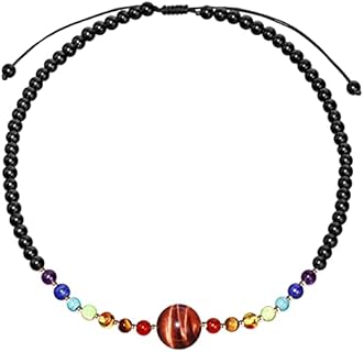 Jewever 7 Chakra Multi-Coloured Crystal Necklace for Women with Robust Alloy Ball Chain and Main Tiger-Eye Bead - Healing, Adjustable Energy Stone Choker
