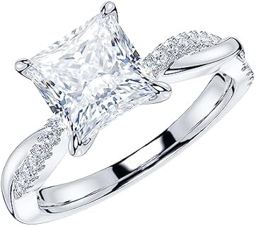 THELANDA Sterling Silver 4-Prong Petite Twisted Vine 2CT Princess Cut Genuine Moissanite Engagement Ring Promise Ring