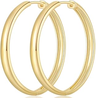 Women's Minimalist 14K Gold Hoop Earrings with French Clip Back Finding - Lustrous 30mm Hoop Design