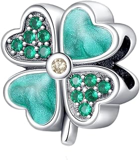 925 Sterling Silver Clover Charm Bracelet with Cubic Zirconia Gems for Women - Pansy Flower, Four Leaf, Cow Hoof & Family Tree Design