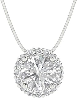 1.3 ct Brilliant Round Cut Halo Genuine Clear Simulated Diamond Solid 18k White Gold Pendant Necklace with 18"""" Chain
