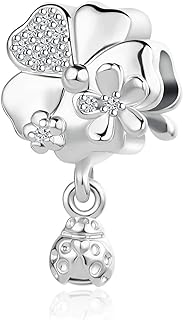 Delicate Ladybug Charm Bracelet with Copper Chain and Pink Flower Charms for Women - Compatible with Pandora Bracelets Design