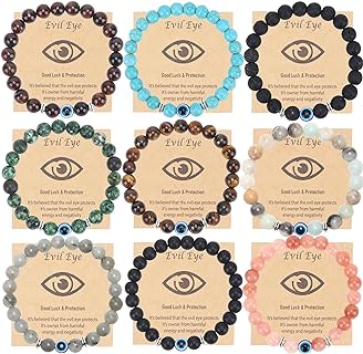 1-9Pcs 8mm&6mm Blue Evil Eye Beaded Bracelets Lucky Bracelet for Protection Blessing Jewelry Boho Handmade Strehch Bracelet for Women Men