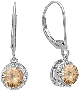 Dazzlingrock Collection 18K 5 MM Each Round Gemstone & Diamond Ladies Halo Style Dangling Drop Earrings, White Gold