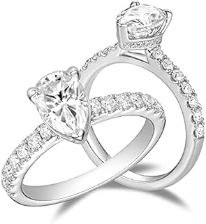 DovEggs Moissanite Engagement Ring for Women Center 2ct 6X9mm G-H-I Color Pear Shaped Moissanite Hidden Halo Engagement Ring accents 14k Gold QUALITY Silver Wedding Ring