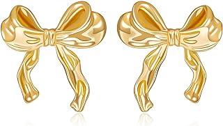 Gold Silver Bow Earrings for Women Cute Ribbon Earrings Silver Bow Stud Earring Bow Knot Earrings for Women Girls Christmas Birthday Jewelry Gift