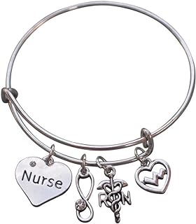 Nurse Charm Bracelet with Box Chain and Slide Clasp, Perfect Gift for Nurses - Infinity Design