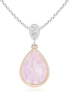 Elegant Bezel-Set Rose Quartz Teardrop Pendant Necklace with Diamond Accent, Cable Chain & Spring Ring Clasp in 14K Rose & White Gold