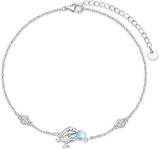 KQF Dolphin Anklet S925 Sterling Silver Dolphin Moonstone Anklet Bracelet for Women Girls Summer Beach Anklet Gift