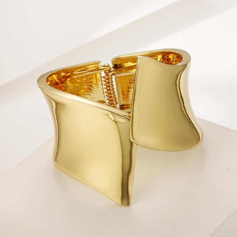 Gold Cuff Bangle Bracelets For Women 18K Gold Bangle Bracelets Open Wide Chunky Gold Bracelet Irregular Minimalist Bangle for Girl