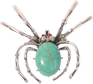 Vintage Turquoise Spider Brooch for Women Girls Unisex Fashion Boho Red Rhinestone Eye Silver Insect Animal Brooches Lapel Pins Halloween Holiday Dress Accessories Jewelry Gift