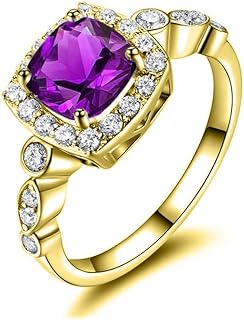 1CT Amethyst Promise Ring in Solid Yellow Gold For Women, Cushion Cut Design - Ideal Valentine's & Mother's Day Gift
