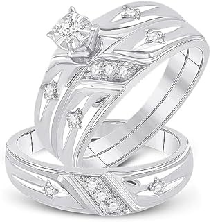 Blue His & Hers Bridal Diamond Wedding Rings with Sterling Silver for Couples - Round/Cross Design