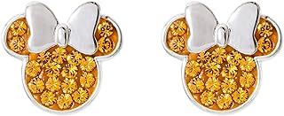 Disney Minnie Mouse Jewelry, Sterling Silver Pave Birthstone Crystal Stud Earrings
