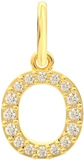 A-Z Alphabet Letter Pendant Solid 14k Yellow Gold Initial Charm Round 1mm White Diamond for Necklace Bracelet Keychain and Anklet Gift for Women Men Jewelry