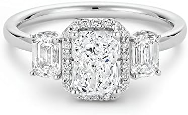 1.75 Carat Radiant Cut Moissanite Trilogy Engagement Ring D Color VVS1 Clarity Lab Grown Diamond Wedding Ring 10K 14K 18K Solid Gold Three Stone Eternal Engagement Ring