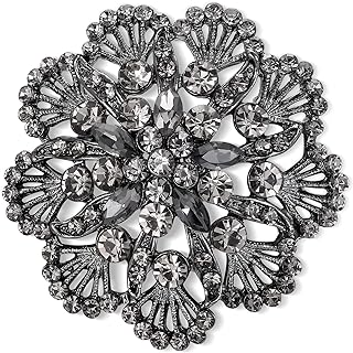 BriLove Elegant Crystal Brooch Pin for Women and Girls with Pin Clasp, Base Metal and Crystal Gems in a Unique Design
