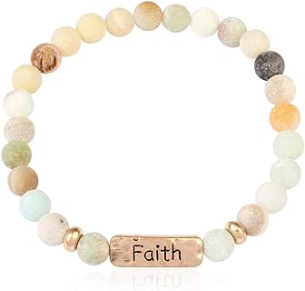 RIAH FASHION Inspirational Quote Message Prayer Beaded Bracelet - Christian Bible Cuff Blessed, Faith, Love, Hope Natural Stone Bead Stretch Bangle