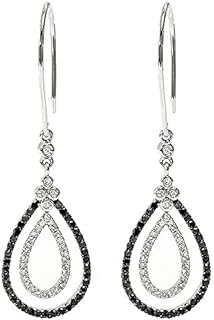 Dazzlingrock Collection 0.70 Carat (ctw) 10k Round Black & White Diamond Dangling Drop Earrings, White Gold