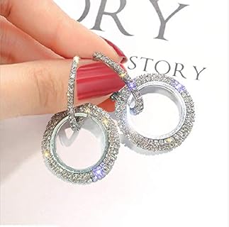 Fashion Rhinestone Double Circle Hoop Earrings for Women Geometric 8 Infinity Round Rings Drop Earrings Party Jewelry Charm