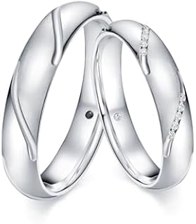 DIYA Personalized Sterling Silver Moissanite Couples Wedding Band Set - Classic Curved and Stone-Embellished Design Rings for Him & Her, Perfect Gift for Weddings, Anniversaries & Other Special Occasions