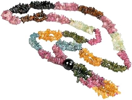 DAZCOLO Natural Gemstone Fluorite Beads Sweater Necklaces Healing Crystals Quartz for Women Gifts
