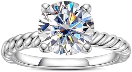 Sterling Silver Clasp Twisted Promise Engagement Ring with D-Color VVS1 Moissanite, Perfect for Women, Classic Minimalist Rope Design