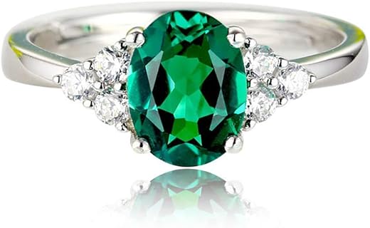Li-ly Vert Bague Émeraude Véritable en Argent Massif pour Fille avec Design Vintage et Taille Unique, Anti-allergique et Anti-oxydation, Parfaite pour Fêtes et Mariages