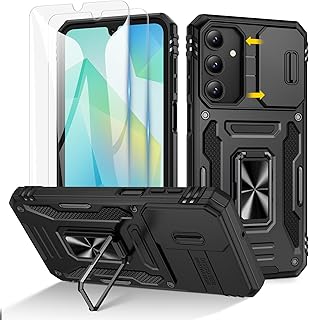 Doeshine Funda Militar para Samsung A16 con 2 Protectores de Pantalla, Soporte de Anillo y Cubierta Deslizante de Cámara, Antigolpes, para Adultos y Uso Diario (Negro)