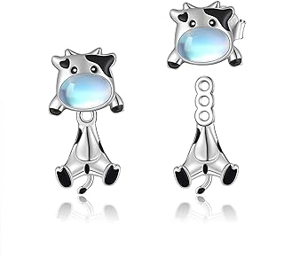VONALA Cat Axolotl Cow Stud Earrings for Women 925 Sterling Silver Axolotl Black Cat Moonstone Jewelry Gifts Birthday