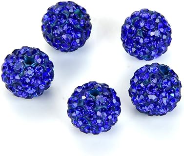Sapphire Blue Bead Necklace in Polymer Clay and Glass Rhinestone with Disco Spacer Ball Design for Jewelry Makers, Round 50pcs 8mm by Adabele