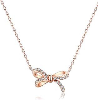Women's Sterling Silver Ribbon Pendant Necklace with 14K Gold Plating and Cubic Zirconia Accent on a Box Chain with Lobster-Claw Clasp