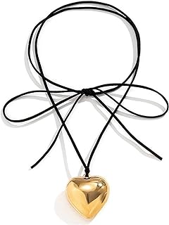 Chunky Puffy Heart Choker Necklace Big Heart Pendant Y2k Grunge Trendy Jewelry Necklace Accessories for Teen Girls Women