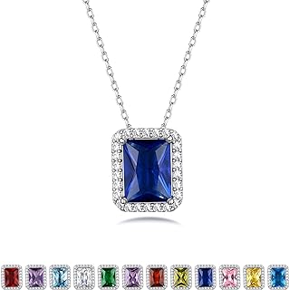 Bestyle Sparkling 925 Sterling Silver Birthstone Necklaces for Women, Created Heart/Round/Teardrop/Square Crystal Solitaire Pendant Diamond Necklace, Great Birthday/Anniversary/Wedding Gifts