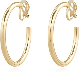 YOQUCOL 14K Gold Plated Big Clip On Hoop Earrings Non Pierced Ears Hoops for Women Girls (40MM)