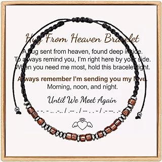 Hug from Heaven Morse Code Bracelet, Until We Meet Again Morse Code Bracelet, Inspirational Bracelets for Women and Man with Black Hematite Beads