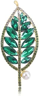 Rhinestone Green Leaf Brooch Pin for Women Men Gold Plated Fashion Marquise Crystal Leaf Shell Pearl Lapel Pins Elegant Dress Accessories Jewelry Boutonniere Corsage for Hat Bag Suit Tie Gift Wedding Birthday Festival