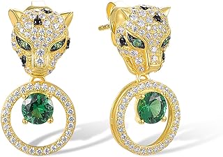Santuzza Women's Hypoallergenic Panther Stud Earrings with Latch Back, Sterling Silver and Green, Black, White Gemstone