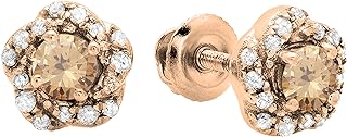 Dazzlingrock Collection 0.45 Carat (ctw) Round Champagne & White Diamond Flower Shape Halo Stud Earrings for Her in Gold