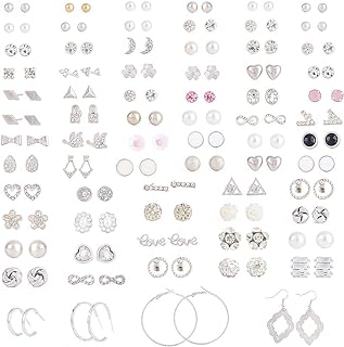 72 Pairs Earrings Set for Women Assorted Multiple Simple Stud Earrings Set Geometric Fake Pearl Round Ball Earring Set