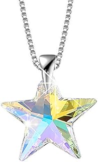 H ermosa 925 Sterling Silver Necklace for Women Aurora Borealis Crystal Star Pendant Necklace with Austria Crystal Jewelry for Girls Mom