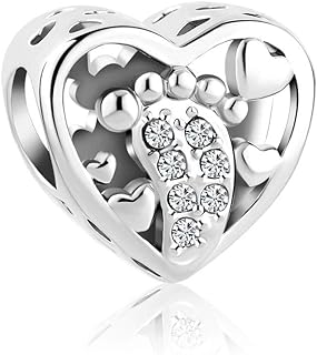 LovelyCharms Baby Feet Footprint Heart Love Charm Bead for Bracelet