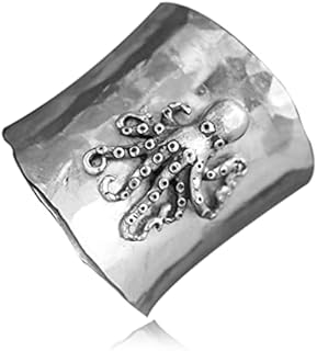 S925 Sterling Silver Cuttlefish Squid Wide Bands Ring for Women Girls,Octopus Thumb Ring,Index Finger Inkfish Ring,Retro Vintage Sea Animal Ring Jewelry Gift