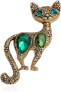 Rhinestone Cat Animal Brooch Pin for Women Girls Gold Plated Fashion Cute Blue Green CZ Eyes Kitten Brooches Lapel Pins Unisex Christmas Holiday Festival Hat Bag Suit Dress Accessories Jewelry Gift for Pet-lover
