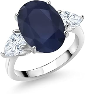 925 Sterling Silver Blue Sapphire & White Moissanite Engagement Ring with Oval and Pear Shaped Design by Gem Stone King