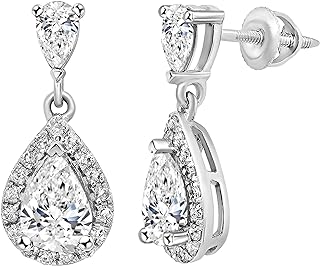 Dazzlingrock Collection 925 Sterling Silver Teardrop Dangling Stud Earrings for Women with 2.00 cttw, Pear (1.70 ct) & Round (0.30 ct) Lab Grown White Diamond or Cubic Zirconia