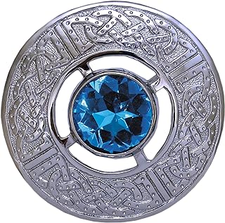 Elegant Pewter Celtic Brooch - Vintage Scottish Kilt Pin with Secure Pin Clasp and Assorted Gemstone Choices, 3-Inch Width, Inspired by Norse Artistry
