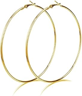 Dainty 100mm 14K Yellow Gold Silver Big Large Hoop Earrings For Women Girls Sensitive Ears Fashion Round Circle Oversize Huggie Hypoallergenic Hoops Minimalist Thin Hooped Statement Jewelry Gifts Bff Birthday